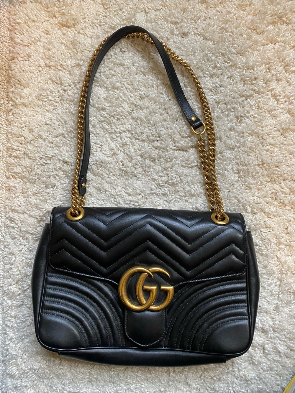 Authentic Large GG Gucci Marmont Black Leather Flap Bag